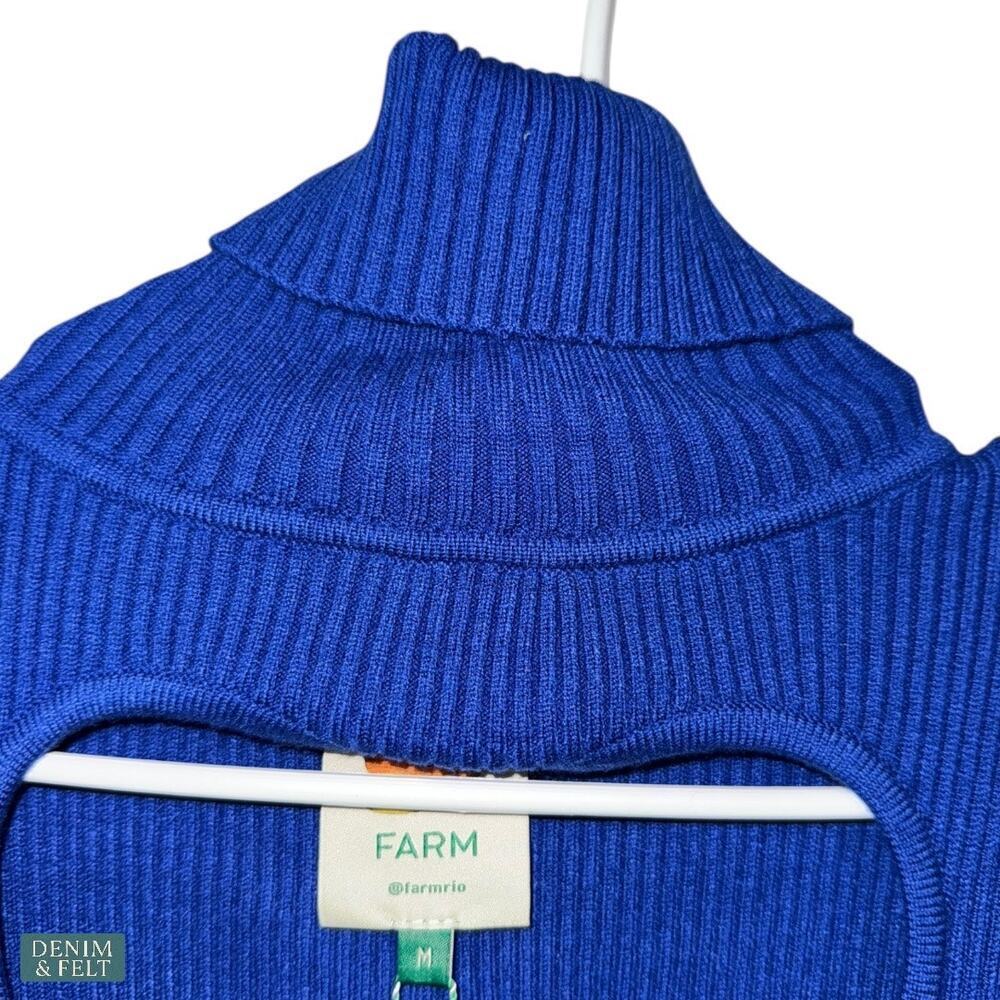 Farm Rio Bright Blue Ribbed Knit Heart Cutout‎ Turtleneck Sweater Midi Dress NEW - Picture 14 of 16